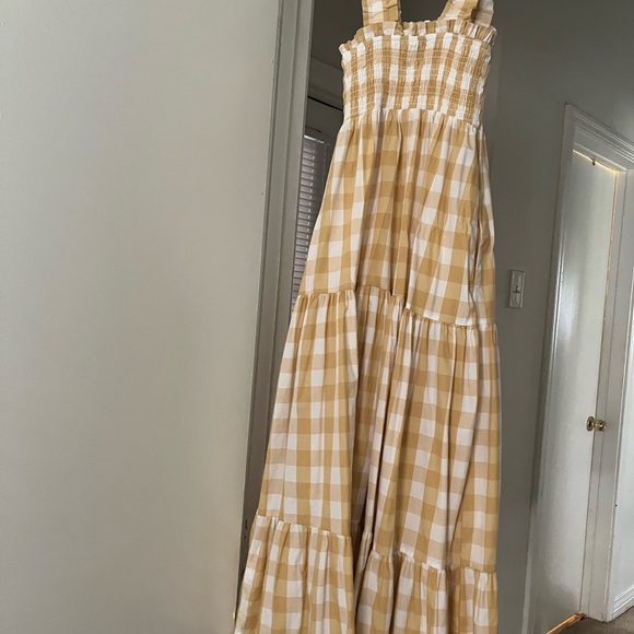 ABERCROMBIE & FITCH Yellow Check Smocked Bodice Easy Maxi Dress XSP - Picture 3 of 3